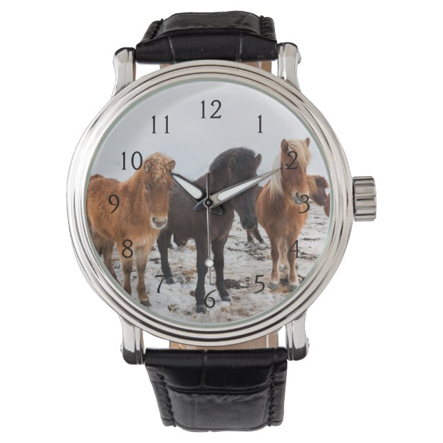 アイスランドの冬のアイスランド馬 腕時計 (正面)