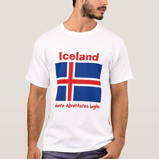 アイスランドの国旗＋地図＋テキストTシャツ Tシャツ (正面)