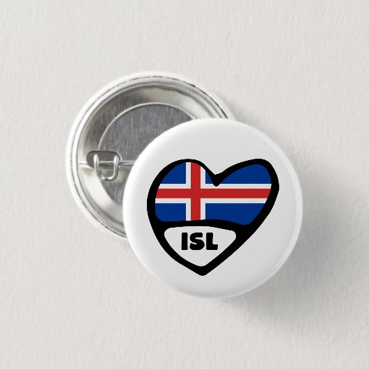 アイスランドの国番号の旗のハートPinのバッジ、ISL 缶バッジ (正面&裏面)