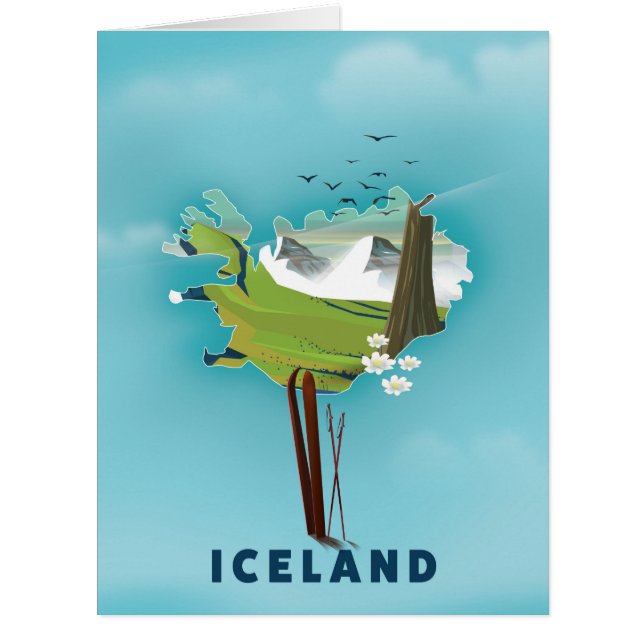 アイスランドの地図イラストレーション旅行ポスター。 (正面)