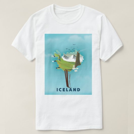 アイスランドの地図イラストレーション旅行ポスター。 Tシャツ (デザイン正面)