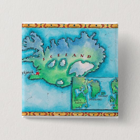 アイスランドの地図 缶バッジ (正面)