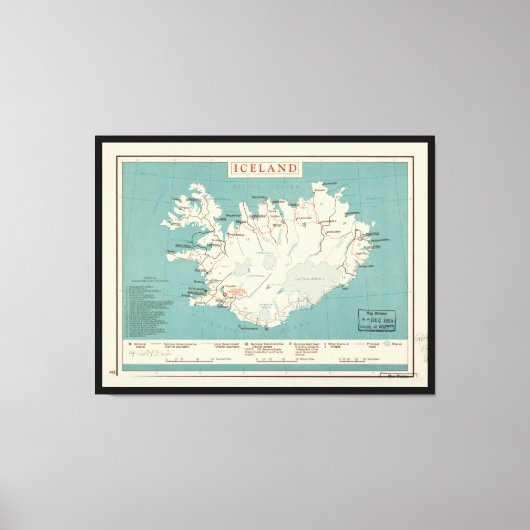 アイスランドの地図（1959年頃） キャンバスプリント (正面)