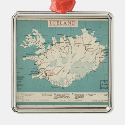 アイスランドの地図(1959年頃) メタルオーナメント (正面)