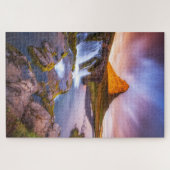 アイスランドの夕焼け、滝の美しい風景 ジグソーパズル (横)