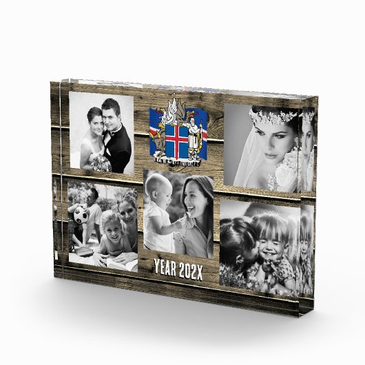 アイスランドの家族の写真ブロック、アイスランド国旗、木材 フォトブロック (右)