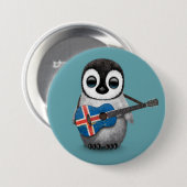 アイスランドの旗のギターの青を遊んでいるベビーのペンギン 缶バッジ (正面&裏面)