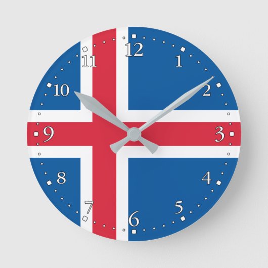 アイスランドの旗 ラウンド壁時計 (正面)