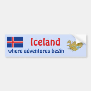 アイスランドの旗 + 地図のバンパーステッカー バンパーステッカー