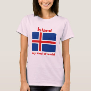 アイスランドの旗 + 地図 + 文字のTシャツ Tシャツ