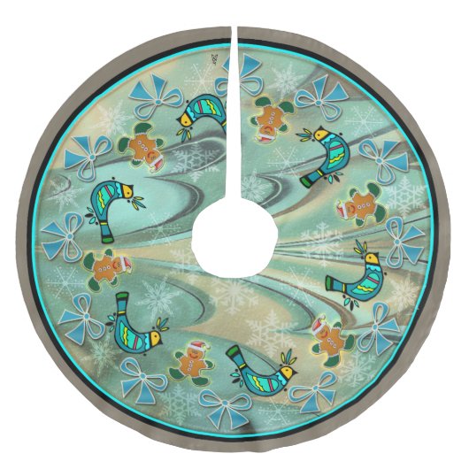 アイスランドの流れのクリスマスの民芸 ブラッシュドポリエステルツリースカート (正面)