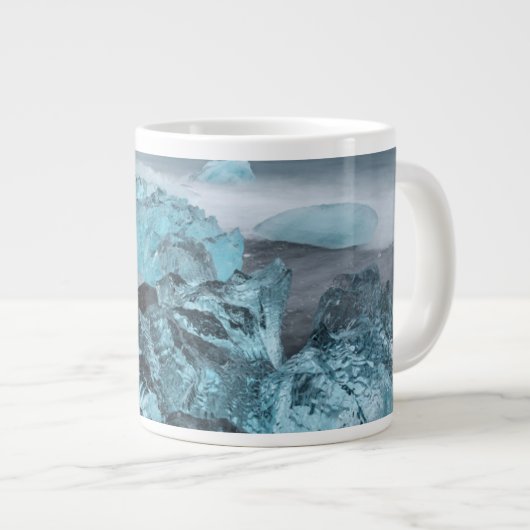アイスランドの海岸風景の青い氷 ジャンボコーヒーマグカップ (正面右)