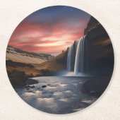 アイスランドの滝 ラウンドペーパーコースター (正面)