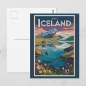 アイスランドの絵画的イラストの旅行アート ビンテージ ポストカード (正面/裏面)