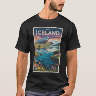 アイスランドの絵画的イラストの旅行アート ビンテージ Tシャツ