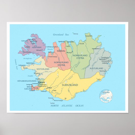 アイスランドの詳細地図 ポスター (正面)