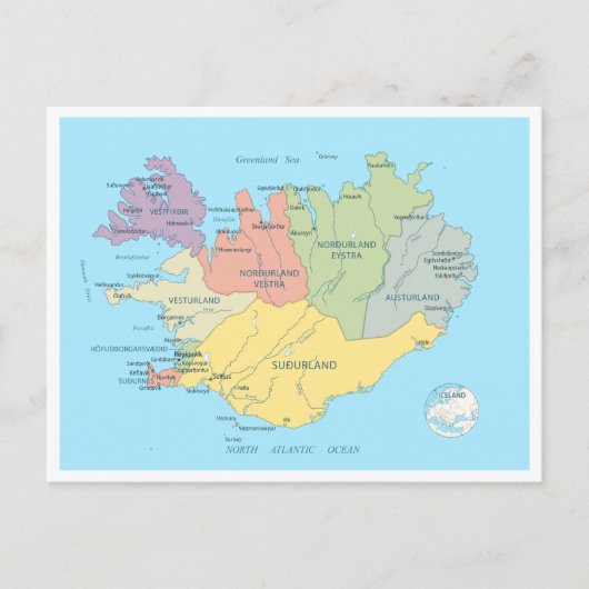 アイスランドの詳細地図 ポストカード (正面)