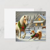 アイスランドの馬と犬のクリスマスカード シーズンカード (正面/裏面)