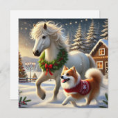 アイスランドの馬と犬のホリデーカード シーズンカード (正面/裏面)