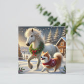 アイスランドの馬と犬のホリデーカード シーズンカード (スタンド正面)