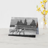 アイスランドの馬2枚飛馬の挨拶状 カード (黄色い花)