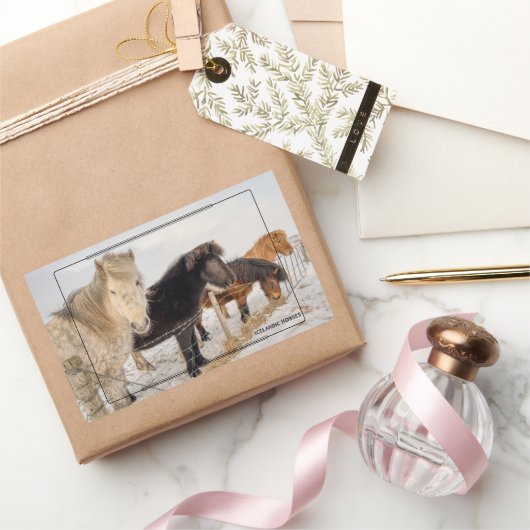 アイスランドの馬 長方形シール (ギフト)