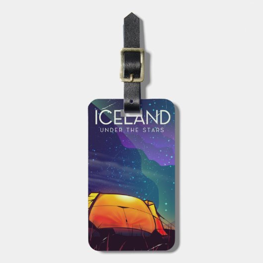 アイスランドの「星の下」ヴィンテージ旅行ポスター ラゲッジタグ (正面縦)