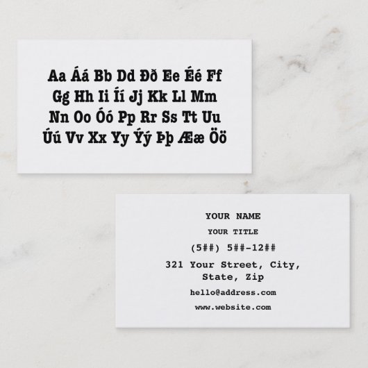 アイスランドアルファベット[イスレンスカスタフロフィオ] 名刺 (正面/裏面)