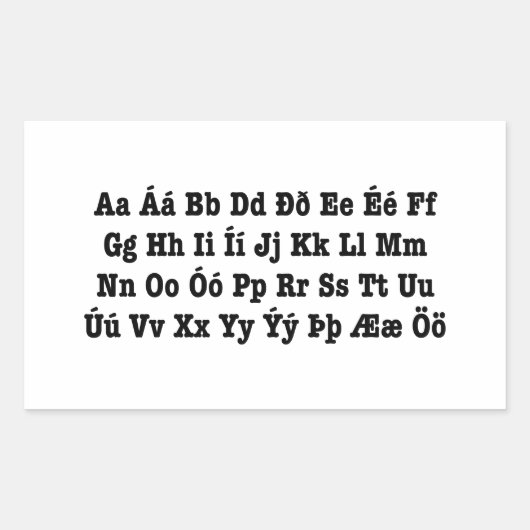 アイスランドアルファベット[イスレンスカスタフロフィオ] 長方形シール (正面)