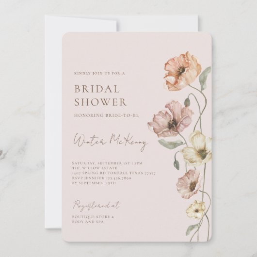 アイスランドウォーターカラーアイスランドポピーブライダルシャワー 招待状 (正面)