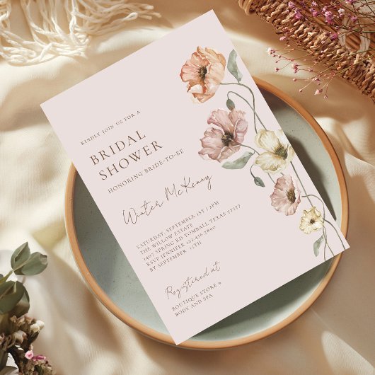 アイスランドウォーターカラーアイスランドポピーブライダルシャワー 招待状