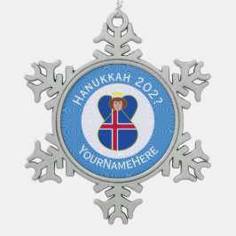 アイスランドエンジェルハヌカーパーソナライズされた国旗 スノーフレークピューターオーナメント