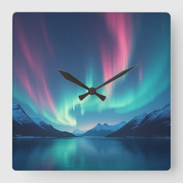 アイスランドオーロラ スクエア壁時計
