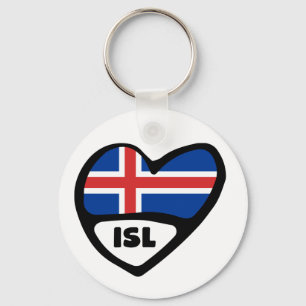 アイスランドカントリーコード国旗のハートキーリング、ISL キーホルダー