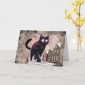 アイスランドクリスマスユール(キリスト降誕祭)猫 カード (黄色い花)