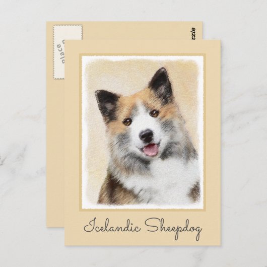 アイスランドシェプドッグ絵画ズ – オリジナルドッグアート ポストカード (正面/裏面)