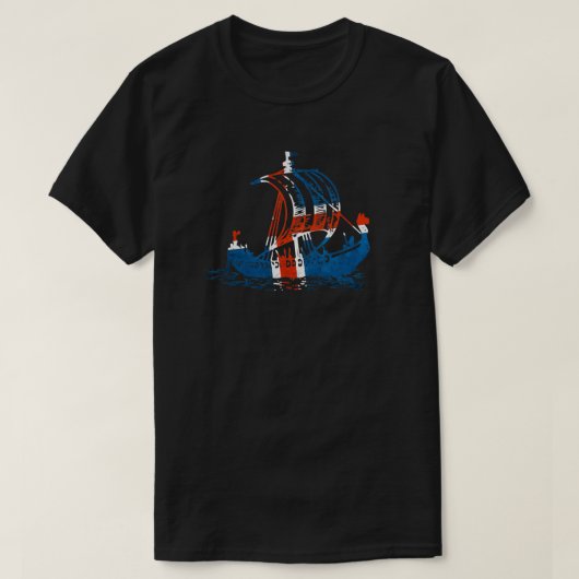アイスランドバイキング船アイスランド国旗 Tシャツ (デザイン正面)