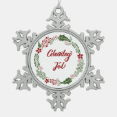 アイスランドメリークリスマスリースグリニージョル スノーフレークピューターオーナメント (正面)