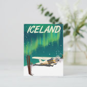 アイスランドヴィンテージスタイルスキー飛行機ポスター ポストカード (スタンド正面)