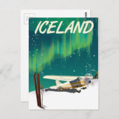 アイスランドヴィンテージスタイルスキー飛行機ポスター ポストカード (正面/裏面)