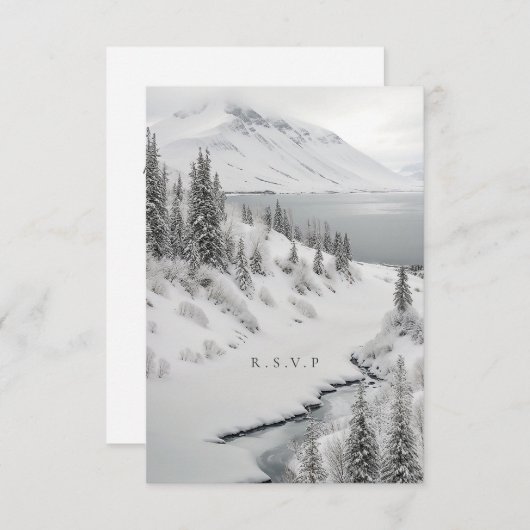 アイスランド冬の結婚式の食事の選択肢RSVP 出欠カード (正面/裏面)