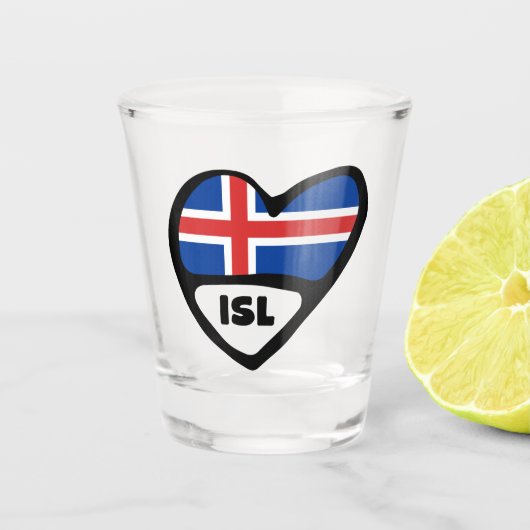 アイスランド国コード国旗のハート、ISL ショットグラス (正面)