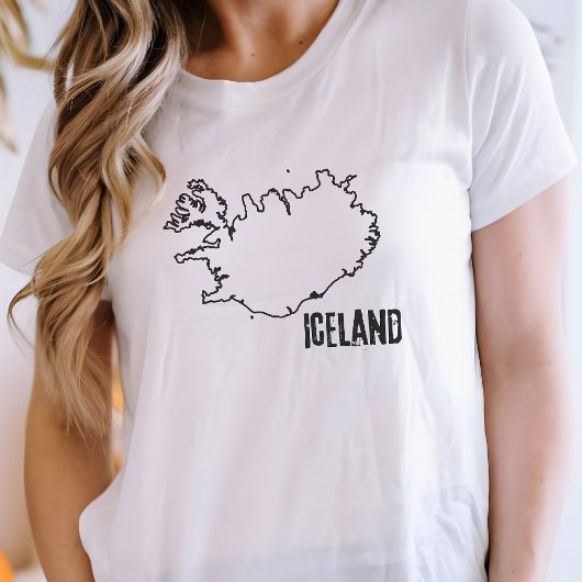 アイスランド国地図アイスランド縁ど国線 Tシャツ