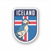 アイスランド国旗とパフィン – アイスランド旅行 シール (正面)