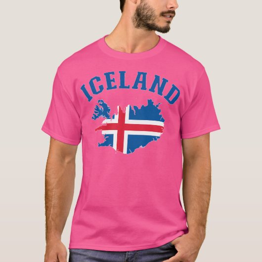 アイスランド国旗の地図 Tシャツ (正面)
