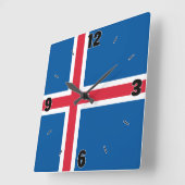 アイスランド国旗 スクエア壁時計 (傾斜)