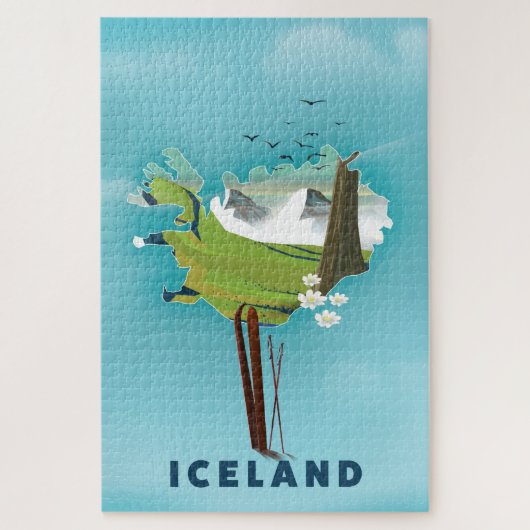 アイスランド地図イラストの旅行ポスター ジグソーパズル (縦)