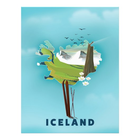 アイスランド地図イラストの旅行ポスター フォトプリント            (正面)