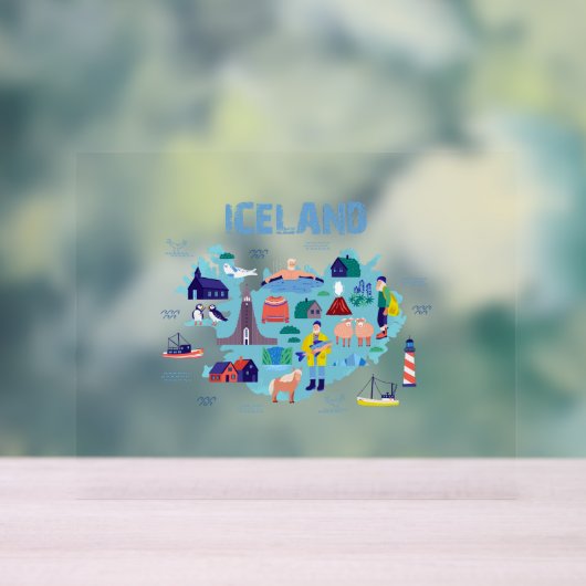 アイスランド地図 アクリルサイン (ニュートラル)