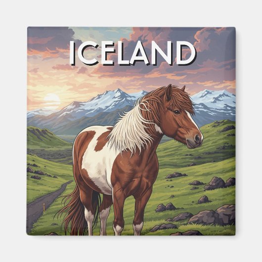 アイスランド旅行でアイスランドの馬 マグネット (正面)